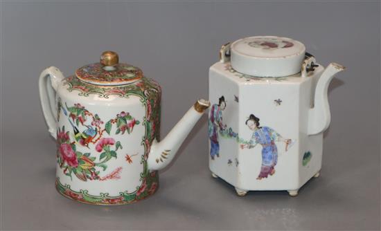 An early 20th century Chinese hexagonal wine pot and a small Cantonese teapot